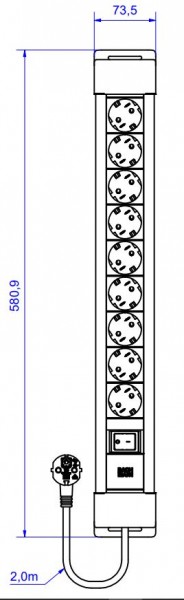 Bachmann Steckdosenleiste, CONNECTUS 9xCEE7/3 1xSchalter 2,0m CEE7/7 Grau