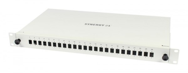 LWL-Patchpanel Spleisbox,19&quot;, 12xLSH(E2000APC)-Simplex-Buchsen, OS2, 9/125u Singlemode, incl.Pigtails, Lichtgrau, Synergy 21,