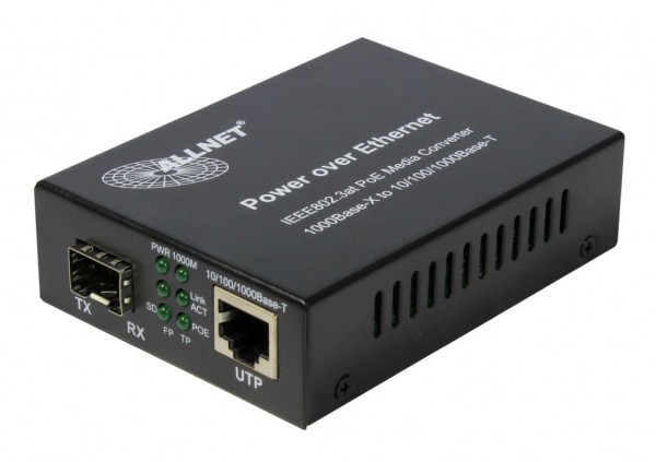 ALLNET Medienkonverter PoE (15,4W/30W) auf 1000BASE-SX/LX Single-/ Multimode SFP Mini-GBIC Anschluss &quot;ALL-MC202P-SFP1-PoE&quot;