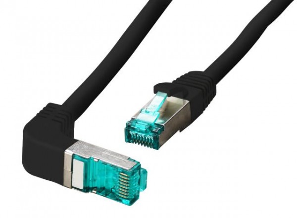 Patchkabel RJ45, CAT6A 500Mhz, 5m, schwarz; S-STP(S/FTP); LSZH, einseitig 90Grad gewinkelt,