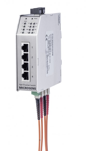 Microsens Industrie 6 Port Fast Ethernet Switch mit Ring-Funktion, 2 x ST duplex (Singlemode), 4 x RJ45, MS650505M