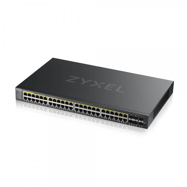Zyxel Switch full managed Layer2+ 50 Port • 44x 1 GbE • PoE Budget 375 Watt • 48x PoE at • 4x 1Gb Combo • 2x SFP • 19" • NebulaFlex Pro • GS2220-50HP