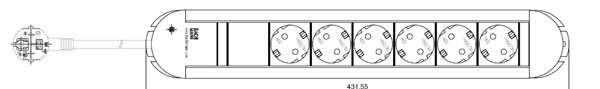 Bachmann Tischsteckdose, 6xDosen(CEE7)-&gt;Stecker(CEE7), 1,75m, Schwarz,
