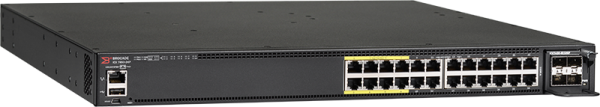 RUCKUS Networks switch full managed layer3 30 port • 24x 1 gbe • 24x poe at • 4x sfp+ • 2x qsfp+ • 2 fan • 19" • icx7450-24p-e2 • 2x 1000 w ac power