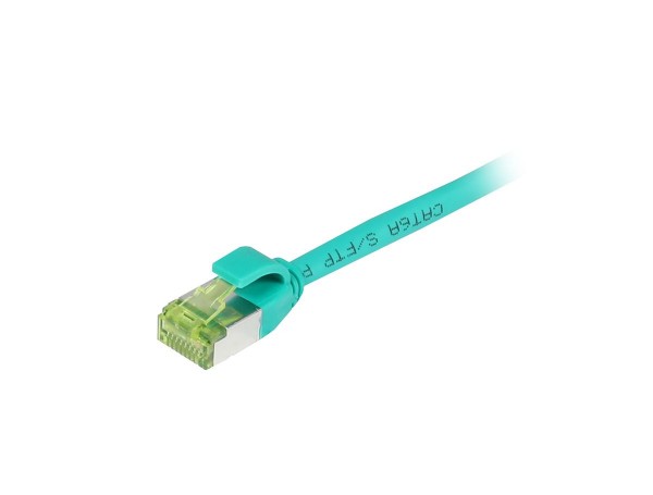Patchkabel RJ45, CAT6A 500Mhz, 0.15m, grün, S-STP(S/FTP), slimline rund d=4,5mm, TPE/LSZH(Superflex), AWG28, mit CAT7 Rohkabel, Synergy 21