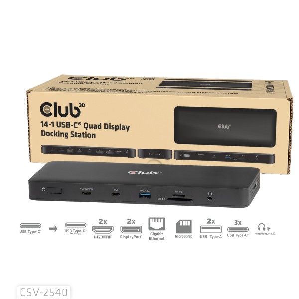 Club 3D Dockingstation - 14 in 1 Quad-Display-Dockingstation 4K60Hz, PD 100W *Club 3D*
