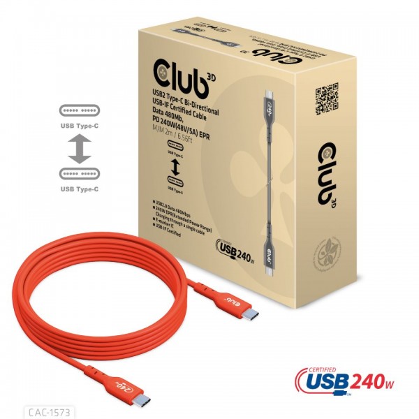 Kabel USB 2.0 C (St) =&gt; C (St) 2,0m *Club 3D* 240W