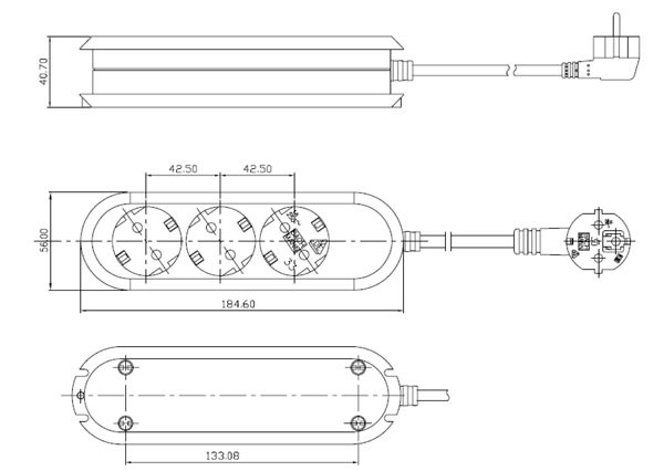 Bachmann Tischsteckdose, 3xDosen(CEE7)-&gt;Stecker(CEE7), 1,5m, weiss,