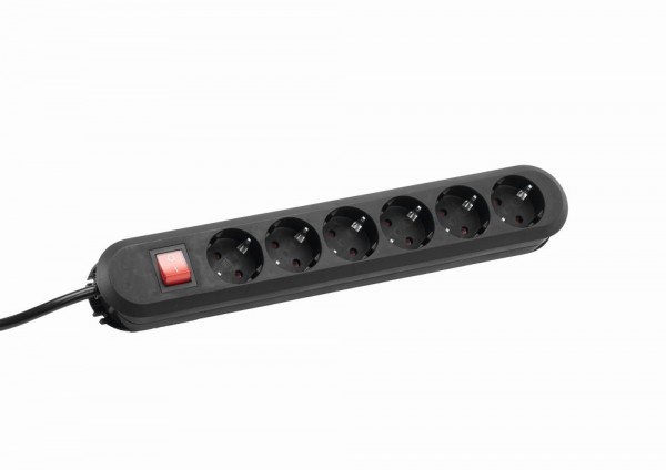 Bachmann Tischsteckdose, 6xDosen(CEE7)->Stecker(CEE7), 1,5m, Schalter, Schwarz, SMART,