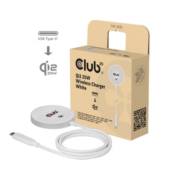 Club 3D Qi2 kabelloses Ladegerät 25 W - WH Qi 2.2 *weiß*