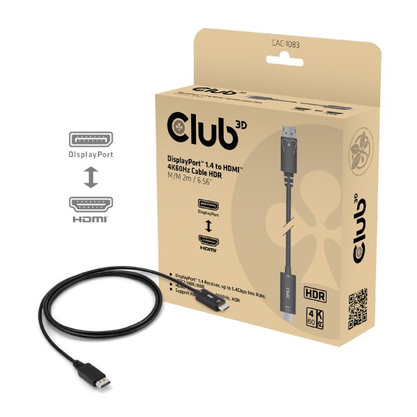 Kabel Video DisplayPort =&gt; HDMI ST/ST 2,0m *Club3D*