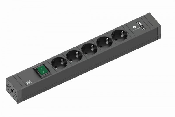 Bachmann Tischsteckdose, 5xDosen(CEE7)-&gt;Stecker(CEE7), 1xSchalter, 1xUSB Strom 2,0m, CONNECT LINE