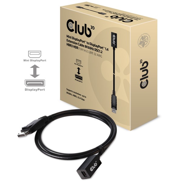 Kabel Video Mini DisplayPort 1.4 =&gt; DisplayPort 1.4 HBR3 8K60Hz BU/ST 1,0m *Club3D*