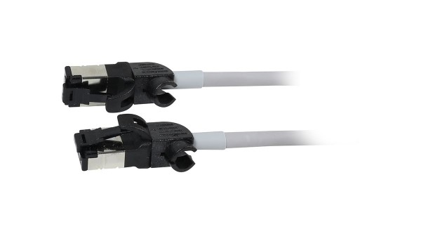 Patchkabel RJ45, CAT6A 500Mhz, 7.5m, grau, S/FTP, slimline rund d=4,5mm, TPE/LSZH(Superflex), AWG28, mit CAT7 Rohk., drehbarer Stecker, Synergy21