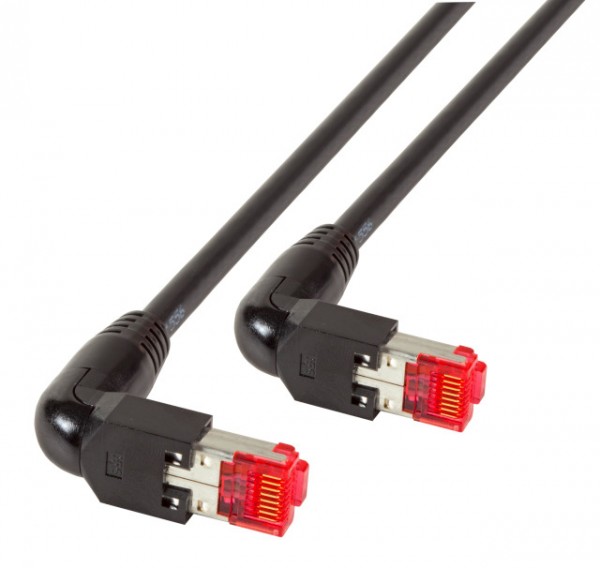 Patchkabel RJ45, CAT6A 500Mhz, 2m, schwarz; S-STP(S/FTP); Draka, gewinkelt,
