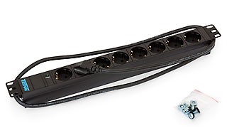 Triton 19"Schrank, zbh. Steckdosenleiste, 8xDosen(CEE7)->Stecker(CEE7), mit Kontrolllampe