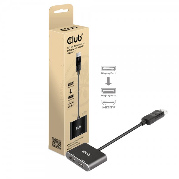 Club 3D Multi Stream Transport Hub DisplayPort 1.4 =&gt; DisplayPort + HDMI 4K60Hz