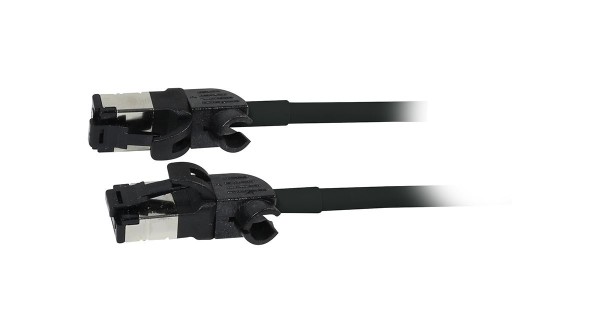 Patchkabel RJ45, CAT6A 500Mhz, 7.5m, schwarz, S/FTP, slimline rund d=4,5mm, TPE/LSZH(Superflex), AWG28, mit CAT7 Rohk., drehbarer Stecker, Synergy21