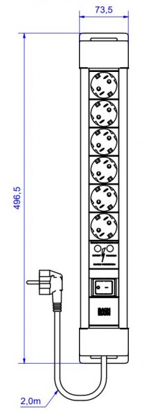 Bachmann Steckdosenleiste, CONNECTUS 6xCEE7/3 1xSPD 1xSchalter 2,0m CEE7/7 Grau
