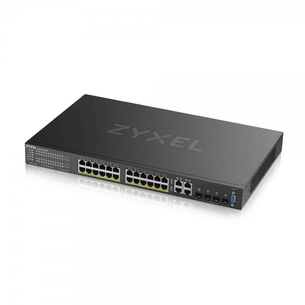 Zyxel Switch full managed Layer2+ 28 Port • 24x 1 GbE • PoE Budget 375 Watt • 24x PoE at • 4x 1 Gb Combo • 19" • NebulaFlex Pro • GS2220-28HP