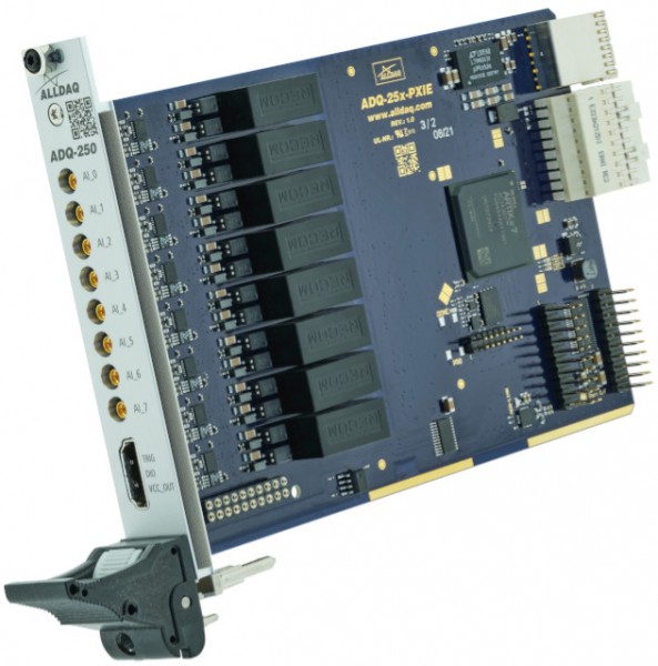 ALLDAQ ADQ-256-PXIe / PXIe-Messkarte mit 8 potentialfreien Spannungseingängen, Bereich: ±10,24 V, 16 bit A/D, 2 MS/s synchron, 8 Digital-I/Os