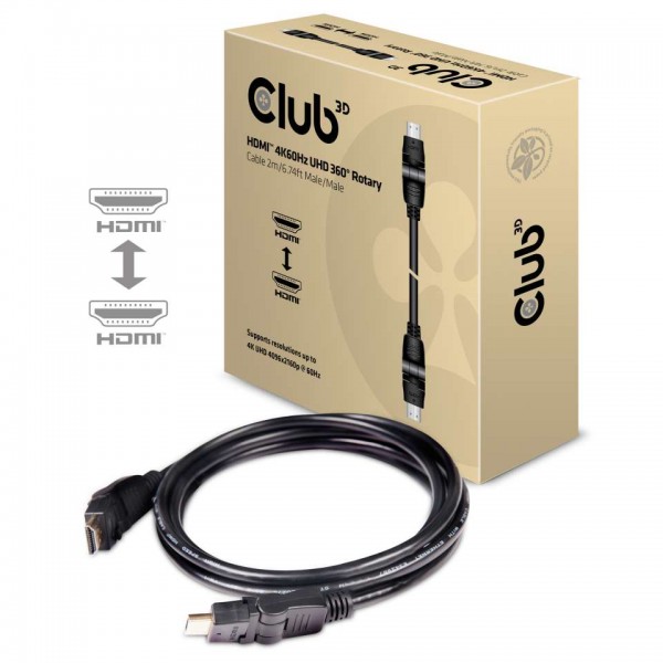 Kabel Video HDMI ST/ST 2,0m *Club3D* 4K60Hz drehbar