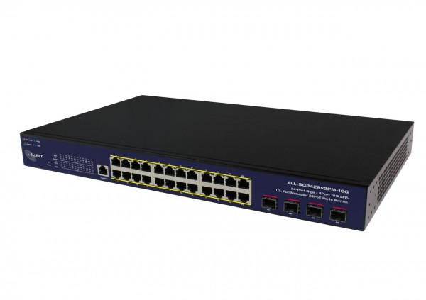 ALLNET Switch smart managed Layer2 28 Port • 24x 1 GbE • PoE Budget 400W • 4x SFP+ • 19" • Lüfterlos • ALL-SG8428v2FPM-10G