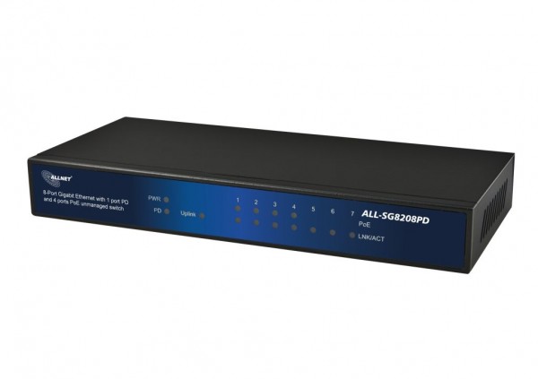 ALLNET Switch unmanaged 8 Port Gigabit 60W / 4x PoE / 3x LAN / 1x PoE+ In / &quot;ALL-SG8208PD&quot;