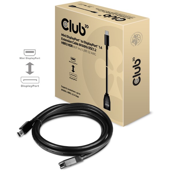 Kabel Video Mini DisplayPort 1.4 =&gt; DisplayPort 1.4 HBR3 8K60Hz ST/BU 1,0m *Club3D*