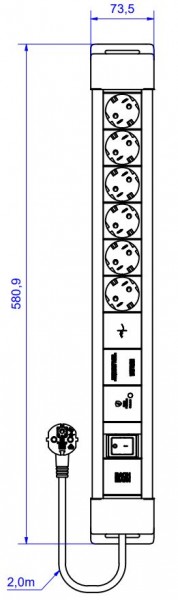 Bachmann Steckdosenleiste, CONNECTUS 6xCEE7/3 1xGVS-Plus 1xSchalter 2,0m CEE7/7 Grau