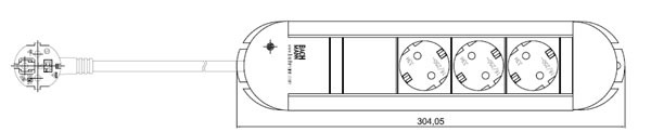 Bachmann Tischsteckdose, 3xDosen(CEE7)->Stecker(CEE7), 2m, PRIMO, Alu,