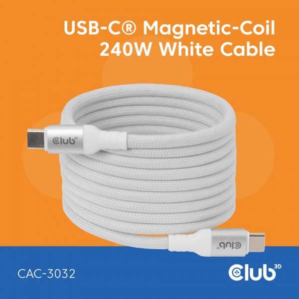 Kabel USB 2.0 C (St) =&gt; C (St) 2,0m *Club3D* Magnetisch - LIFESTYLE *weiß*