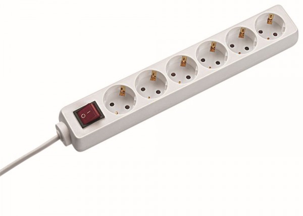 Bachmann Tischsteckdose, 6xDosen(CEE7)-&gt;Stecker(CEE7), 1,5m, mit Schalter, weiß, SELLY,