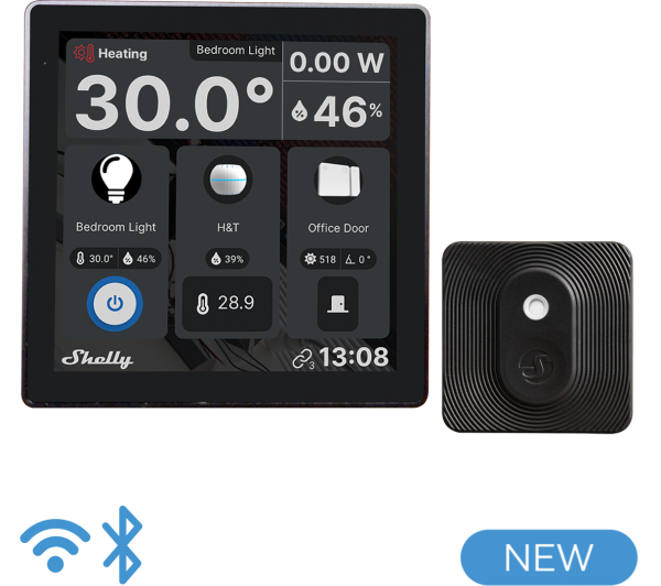 Shelly · Unterputz · &quot;Wall Display Black &amp; BLU H&amp;T Black&quot; · Android · WLAN · BT ·schwarz