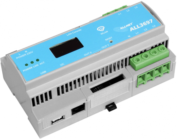 ALLNET MSR Powermeter Zentrale "ALL3697-32A" 32A 3phasig inkl. S0 (opt.) &amp; Induktion &amp; 2 Sensor Ports für IP Gebäude Automation