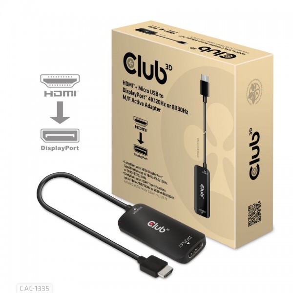 Adapter HDMI =&gt; DisplayPort *Club3D* 4K120Hz aktiv