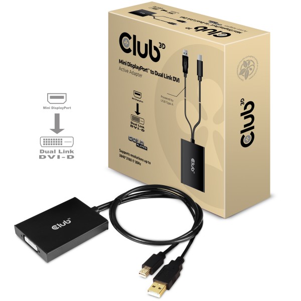 Adapter Mini DisplayPort =&gt; DVI-I *Club3D* Dual Link aktiv
