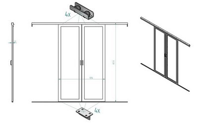 Triton 19"zbh. Warm-/Kaltgang, Zweiflügel-Schubtür für Kaltgang, 42HE, B1200mm, Lichtgrau, mit Schloss,