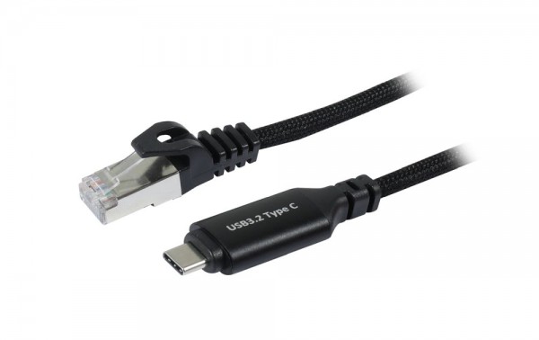 Kabel USB, C(St) => RJ45(St)_Netzwerkkarte, 3.0m, USB3.2 Type-C, schwarz(Textil), Synergy 21,
