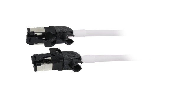 Patchkabel RJ45, CAT6A 500Mhz, 3m, weiss, S/FTP, slimline rund d=4,5mm, TPE/LSZH(Superflex), AWG28, mit CAT7 Rohk., drehbarer Stecker, Synergy21