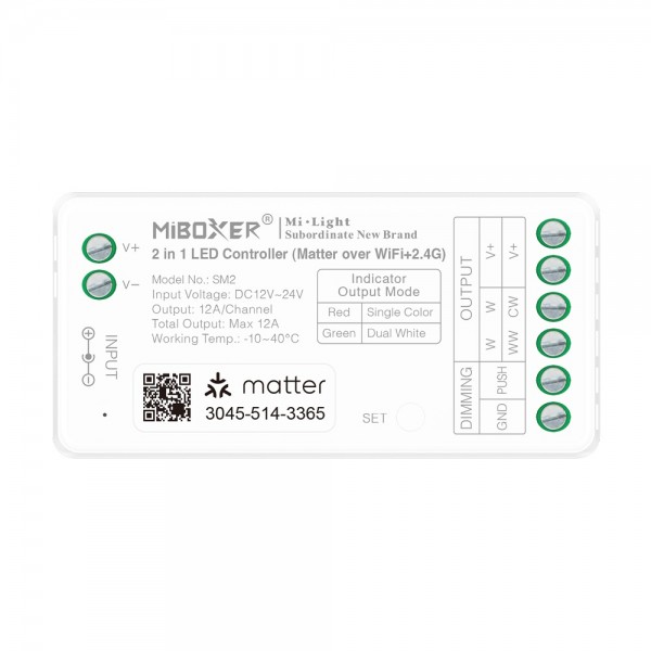 MiBoxer SM2 LED Controller Matter-Serie 2in1 Single colour/CCT(dual white) dim DC12/24V Matter Over WiFi+2.4GHz