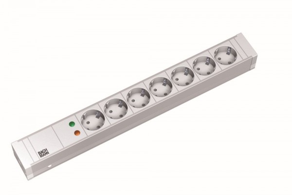 Bachmann Steckdosenleiste, 19", 7xDosen(CEE7)->Stecker(CEE7), 1,5HE, ws 1xÜSS Strom 2,0m