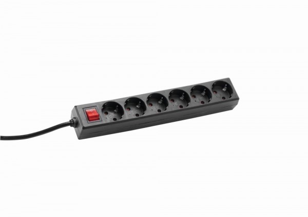 Bachmann Tischsteckdose, 6xDosen(CEE7)-&gt;Stecker(CEE7), 1,5m, mit Schalter, schwarz, SELLY,