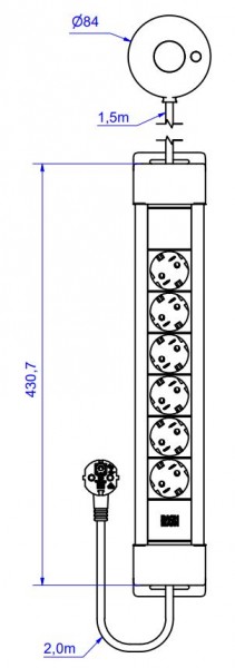 Bachmann Steckdosenleiste, CONNECTUS 6xCEE7/3 1xFTS 2,0m CEE7/7 Schwarz