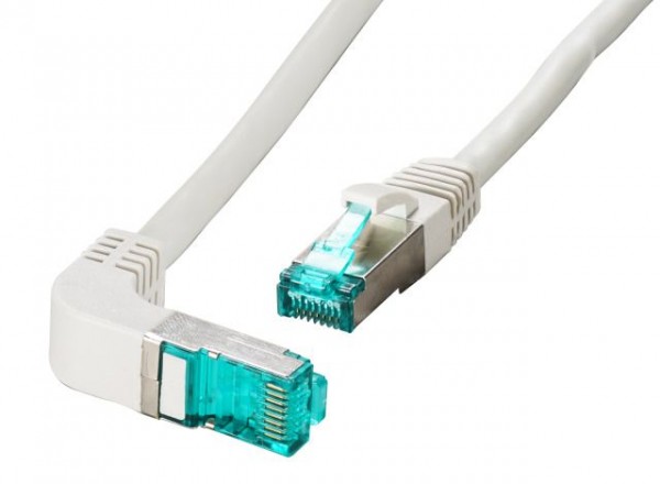 Patchkabel RJ45, CAT6A 500Mhz, 0.5m, grau; S-STP(S/FTP); LSZH, einseitig 90Grad gewinkelt,