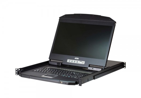 Aten KVM/TFT 16-fach, 19&quot; 1HE, incl.KVM/TFT 18,5&quot;, Deutsch, Schwarz, dual Rail,