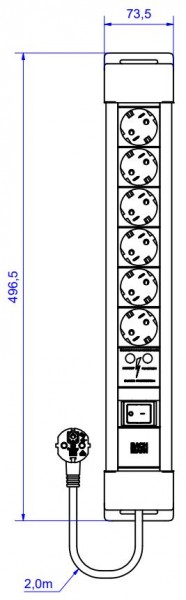 Bachmann Steckdosenleiste, CONNECTUS 6xCEE7/3 1xSPD 1xSchalter 2,0m CEE7/7 Schwarz