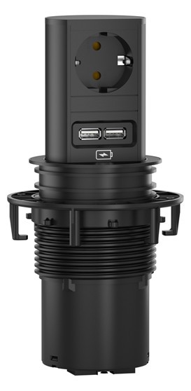 Bachmann Elevator 1xSchutzkontaktdose 1xUSB Charger Strom 2,0m, Aluprofil sandgestrahlt und schwarz eloxiert &quot;Schwarz matt&quot;
