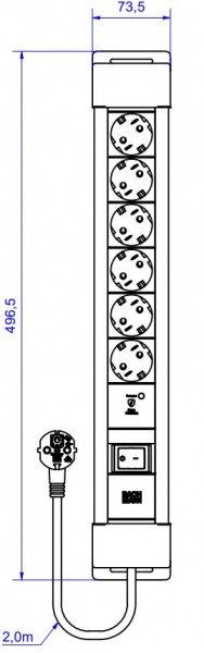 Bachmann Steckdosenleiste, CONNECTUS 6xCEE7/3 1xSPD-Plus 1xSchalter 2,0m CEE7/7 Schwarz