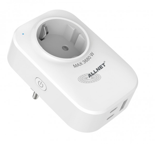 ALLNET ESP32 WiFi Schaltsteckdose ALL3079 inkl. Strommessung &amp; USB-Ladegerät, 2in1 WIFI-Smart-Plug &amp; USB Ladegerät